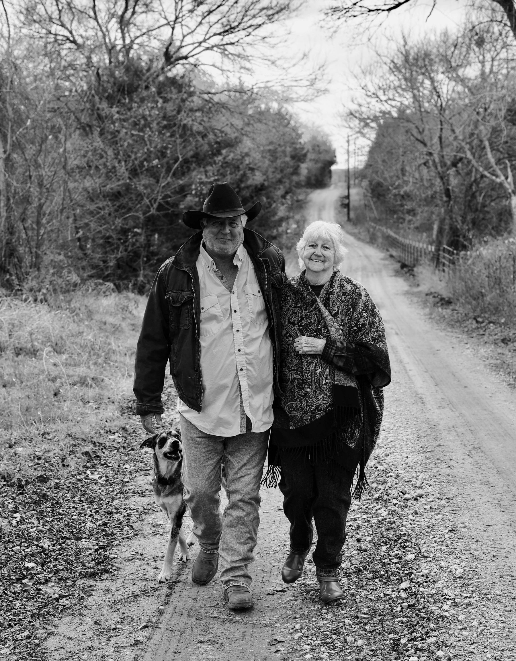 Greg Walks his Dog and Mother Down Country Dirt Path